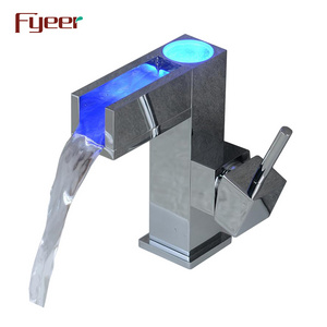 Fyeer New Hydro Power Temperature Sensor Bathroom Waterfall Basin Led Faucet