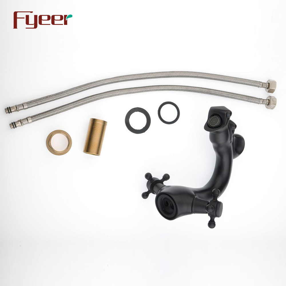 Fyeer Dual Cross Handle Dragon Black Basin Water Tap