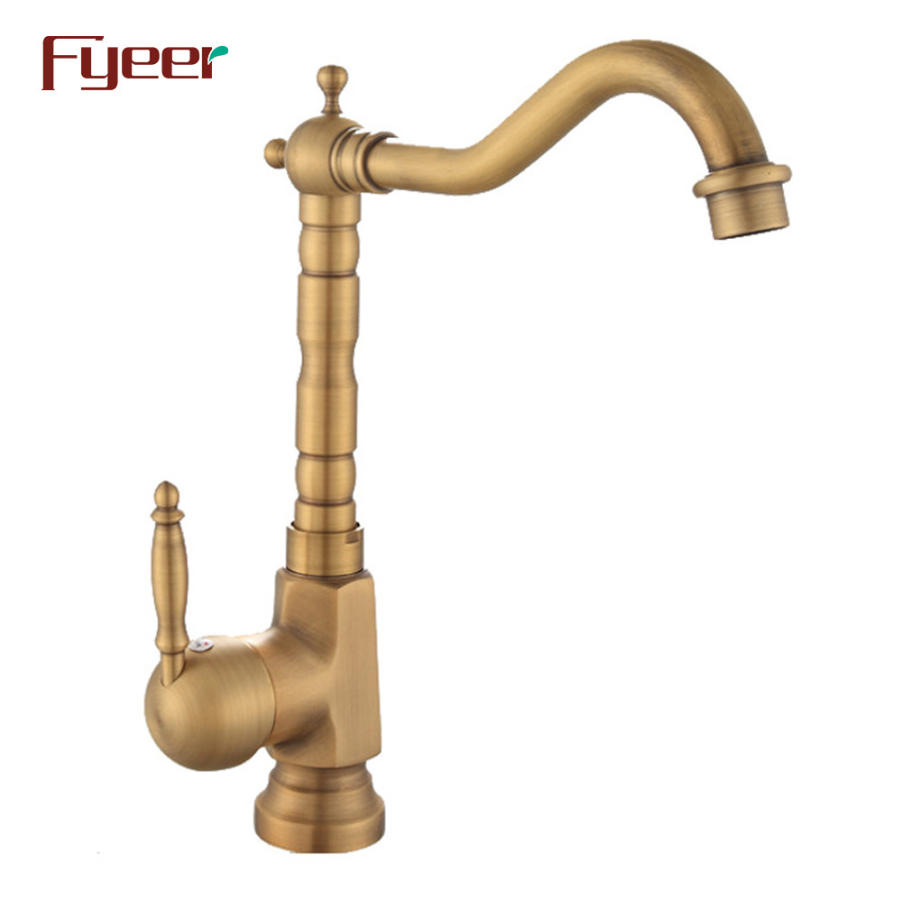 Fyeer Single Lever Handle Antique Brass Basin Faucet