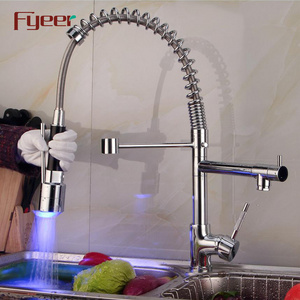 Fyeer Double Spray Pull Down Kitchen Sink Faucet with Led Light