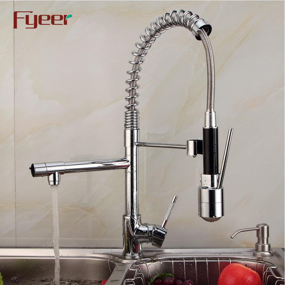 Fyeer Double Spray Pull Down Kitchen Sink Faucet with Led Light