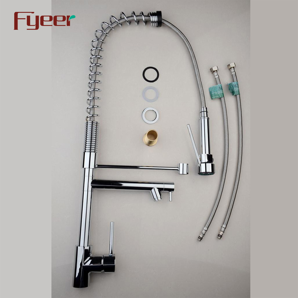 Fyeer Solid Brass Two Spray Pull Down Kitchen Sink Faucet