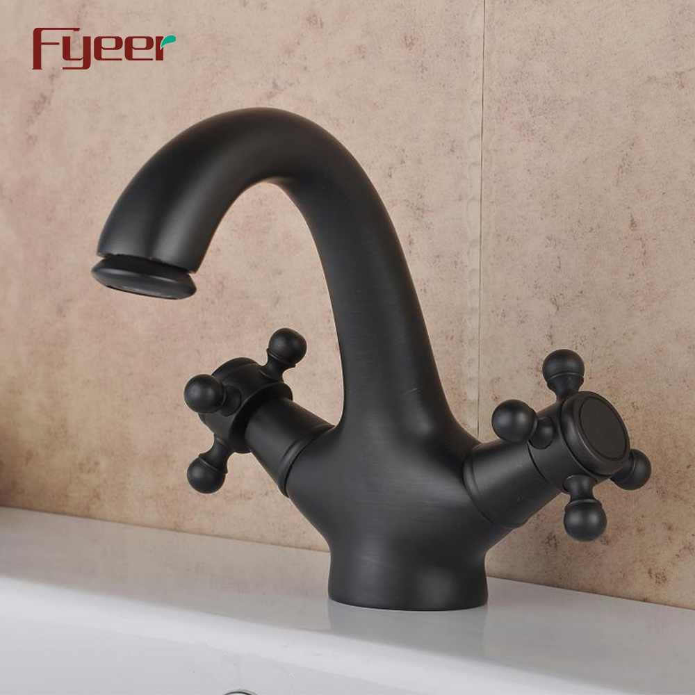 Fyeer Fashion Design Blackened Double Cross Handle Bathroom Basin Faucet