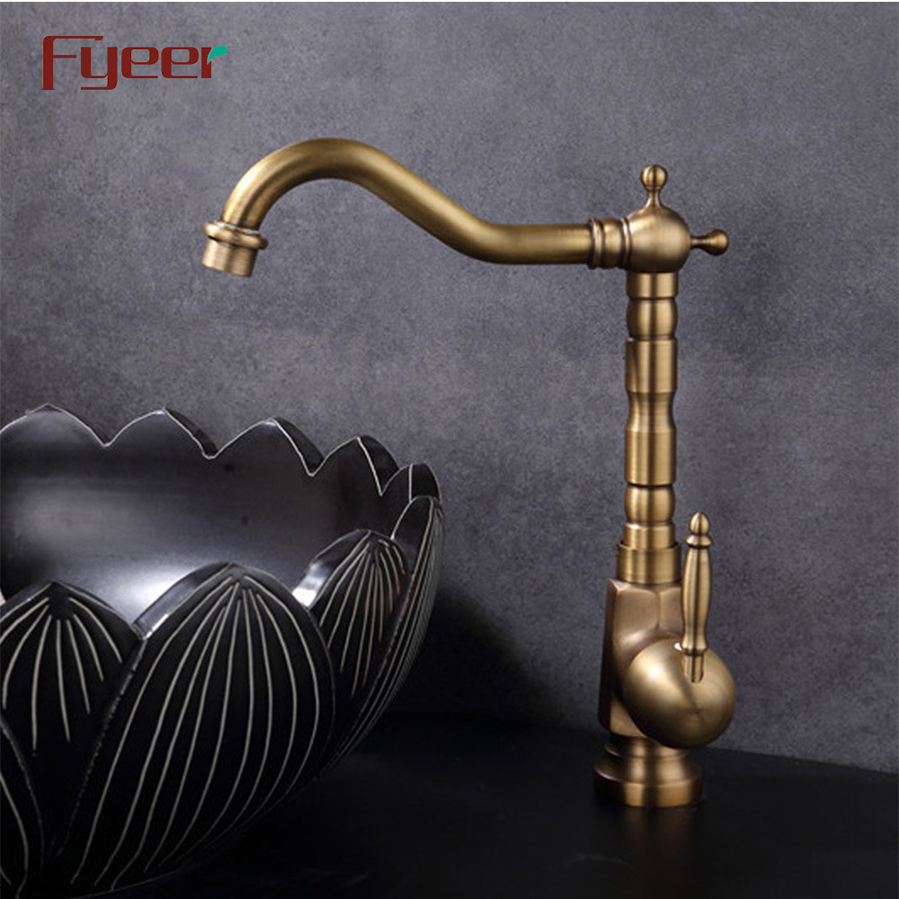 Fyeer Single Lever Handle Antique Brass Basin Faucet