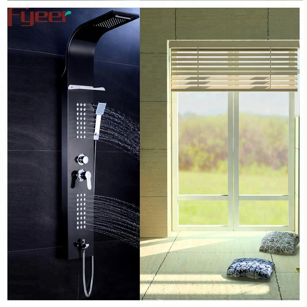 Fyeer popular stainless steel black shower panel with massage function