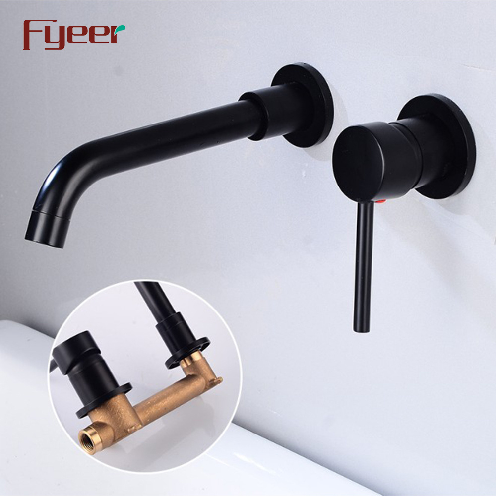 Fyeer Wall Mounted Integrated Matt Black Basin Faucet