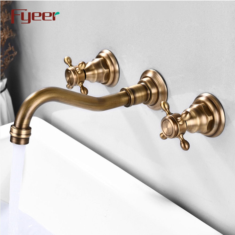 Fyeer Antique Brass Widespread Bathroom Wall Faucet