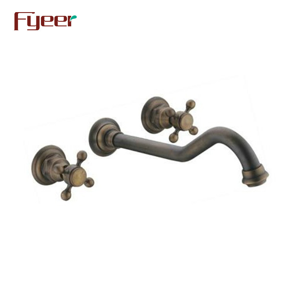 Fyeer Antique Brass Widespread Bathroom Wall Faucet