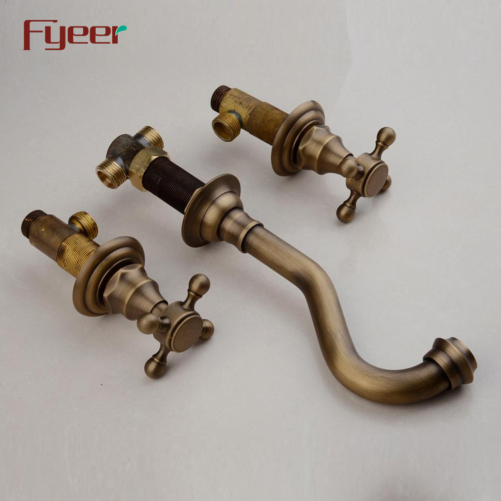 Fyeer Antique Brass Widespread Bathroom Wall Faucet