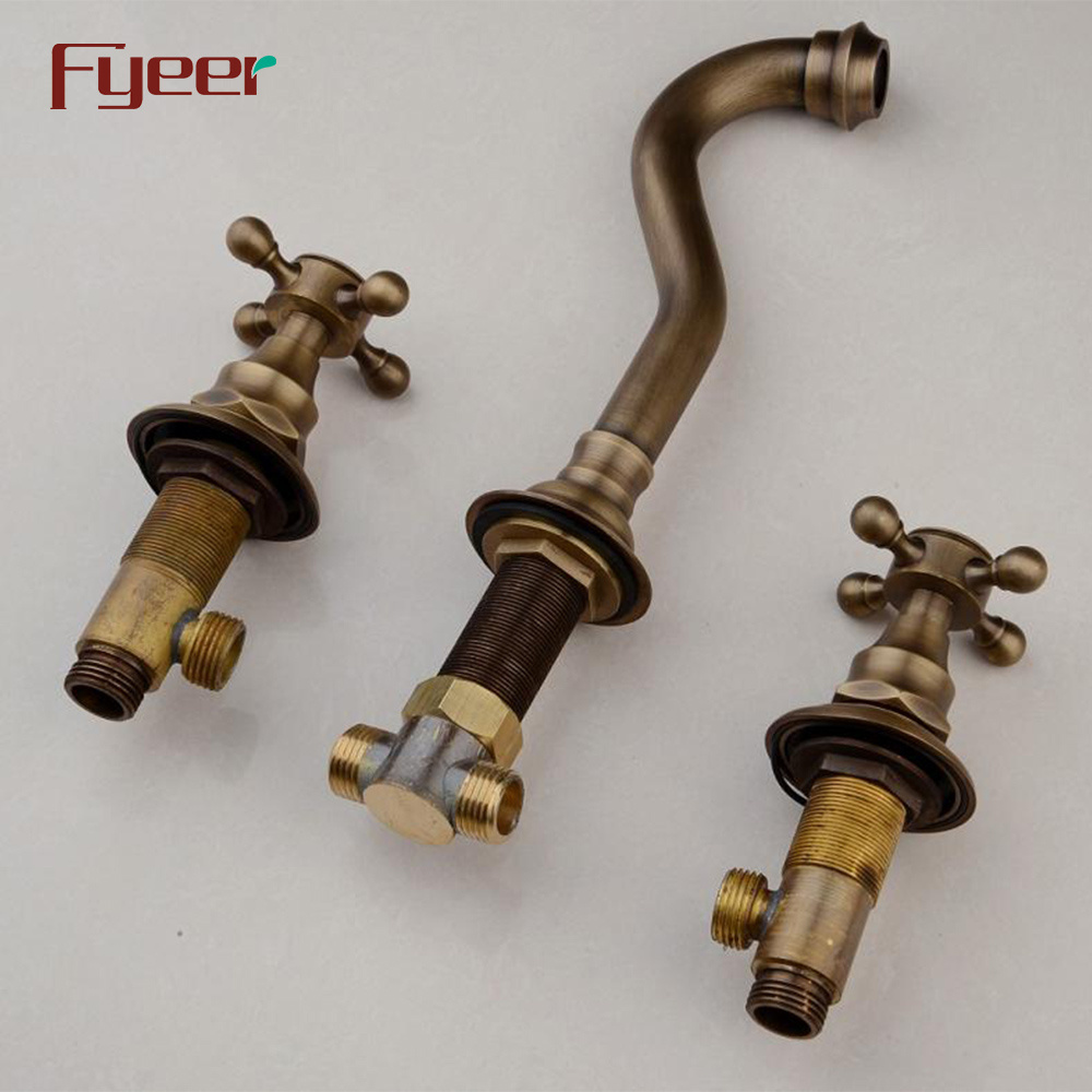 Fyeer Antique Brass Widespread Bathroom Wall Faucet