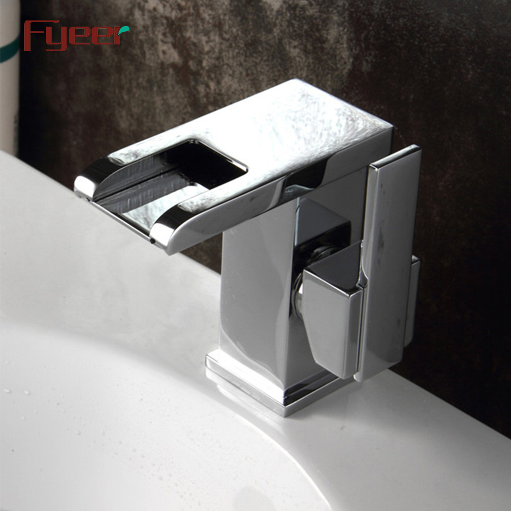 Fyeer Waterfall Led Basin Tap Bathroom Brass Faucet