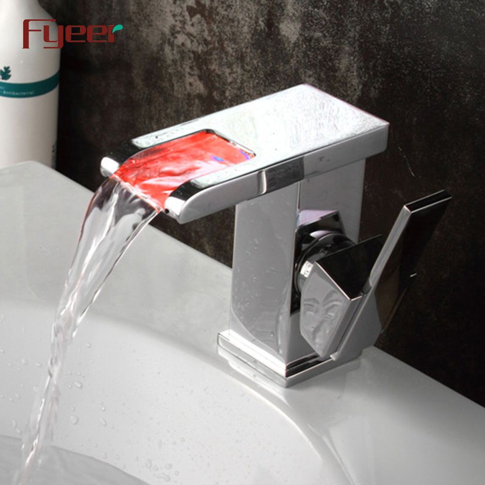 Fyeer Waterfall Led Basin Tap Bathroom Brass Faucet