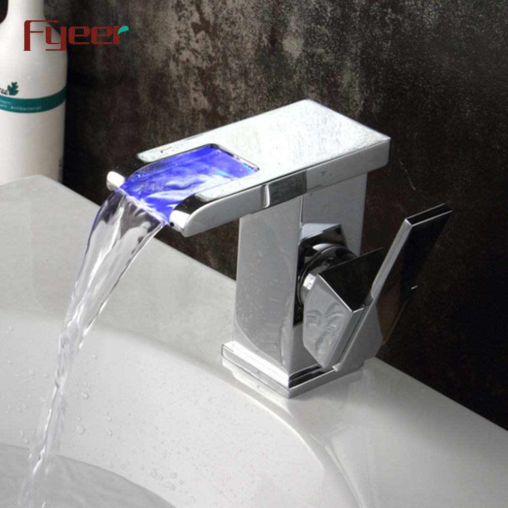 Fyeer Waterfall Led Basin Tap Bathroom Brass Faucet