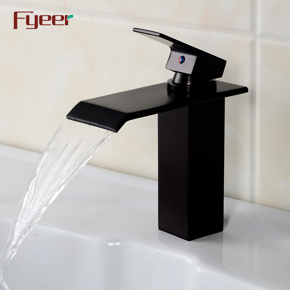 Fyeer Hot Sale Black Water Tap Waterfall Deck Mounted Brass Basin Faucet