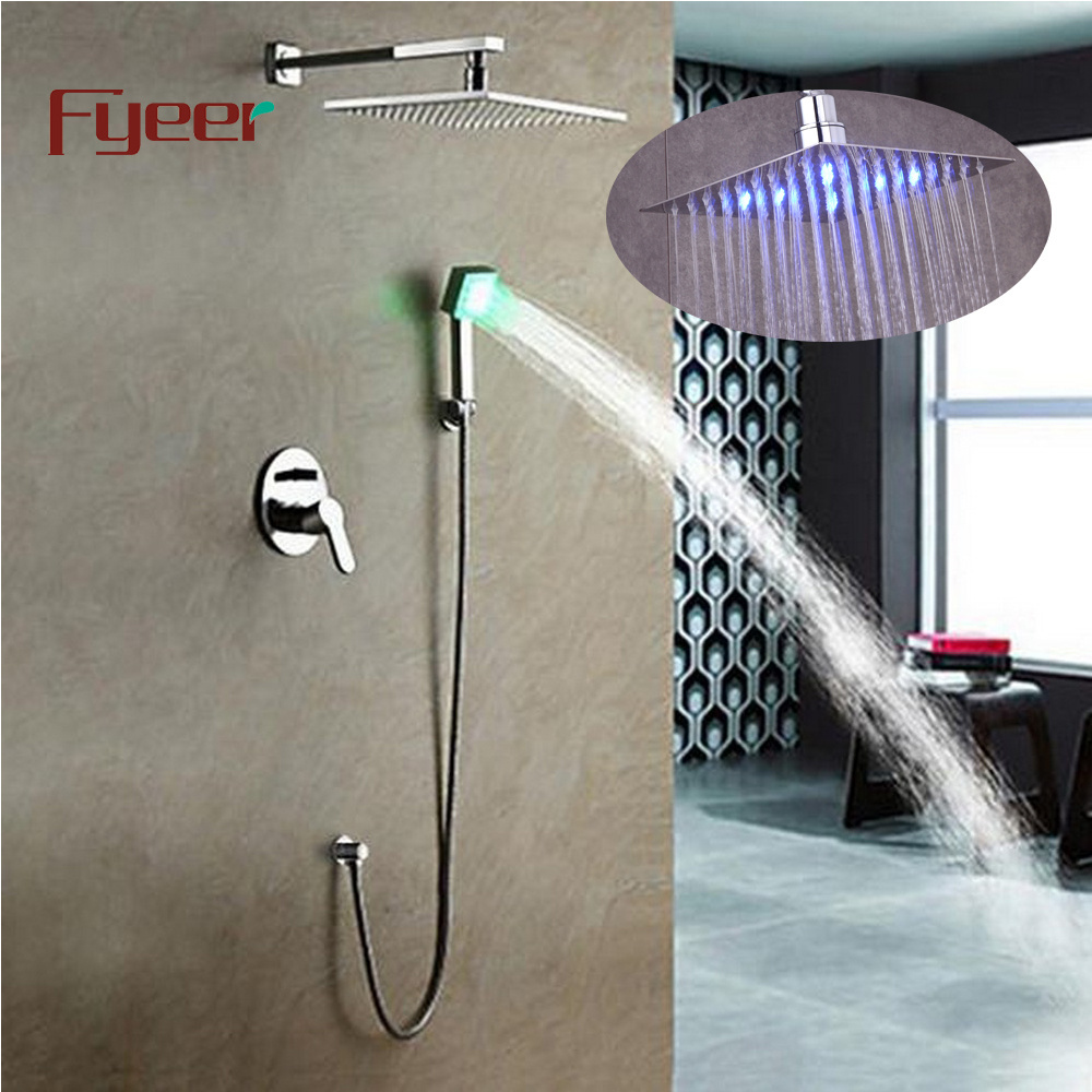 Fyeer Bathroom In-wall Rainfall Conceal Shower Faucet with Led Light