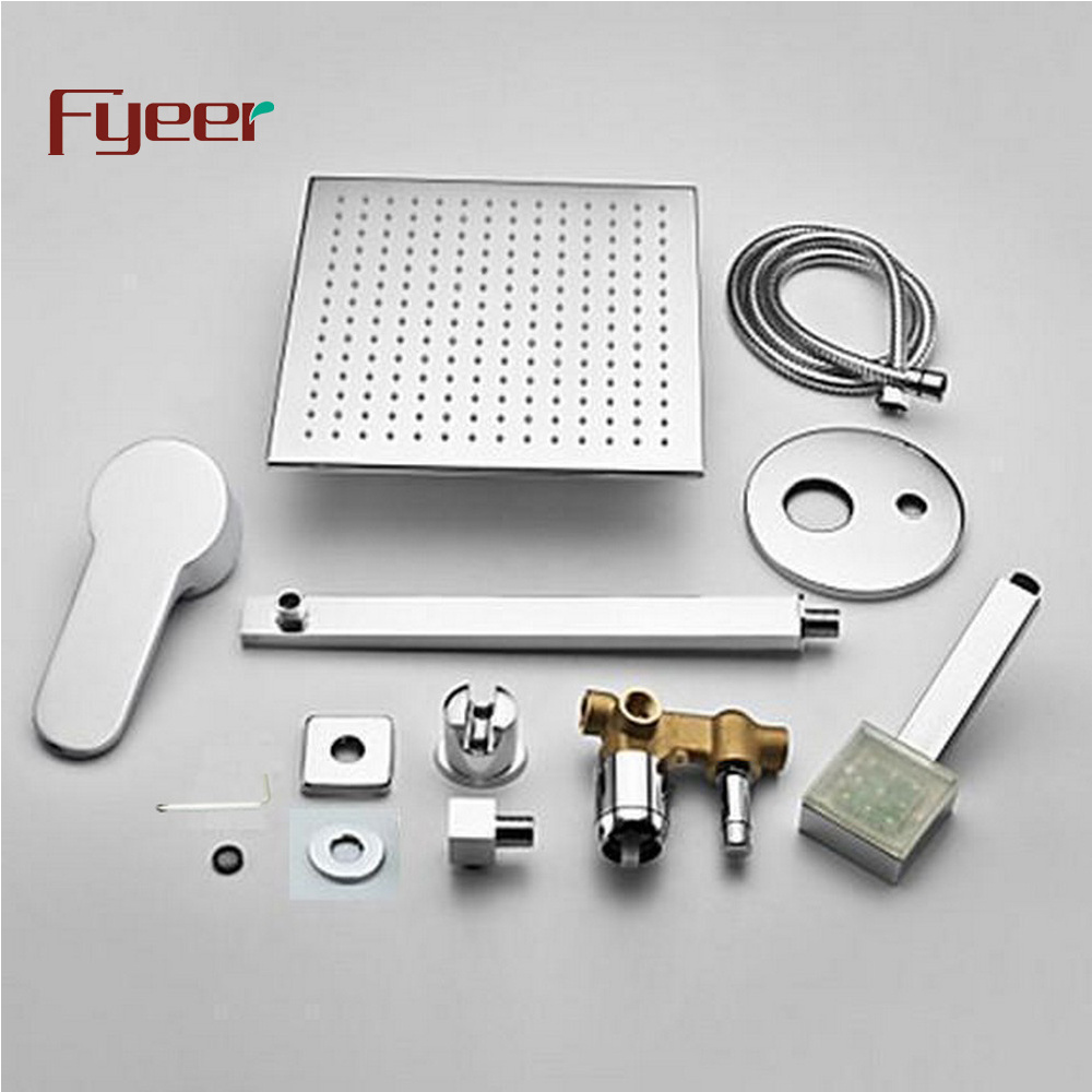 Fyeer Bathroom In-wall Rainfall Conceal Shower Faucet with Led Light