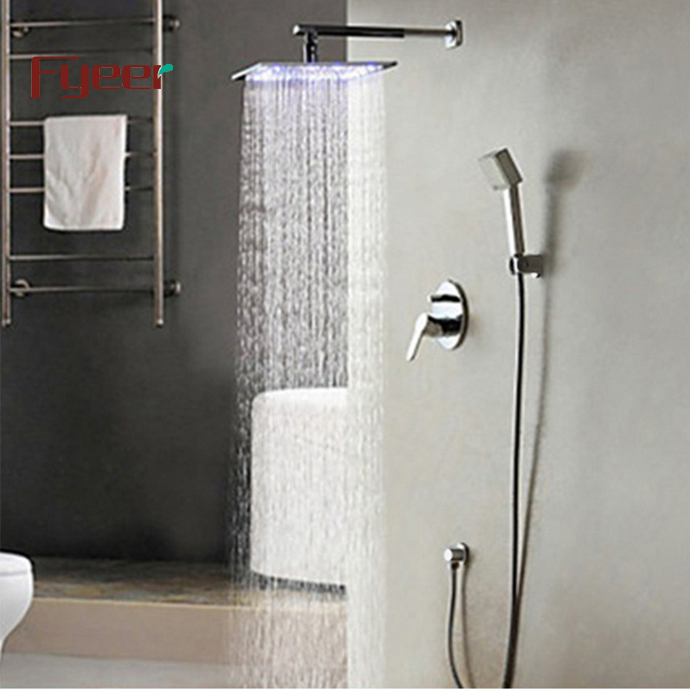 Fyeer Bathroom In-wall Rainfall Conceal Shower Faucet with Led Light