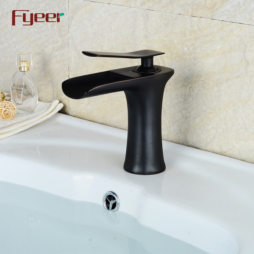 Fyeer Waterfall Bathroom Brass Black Basin Faucet