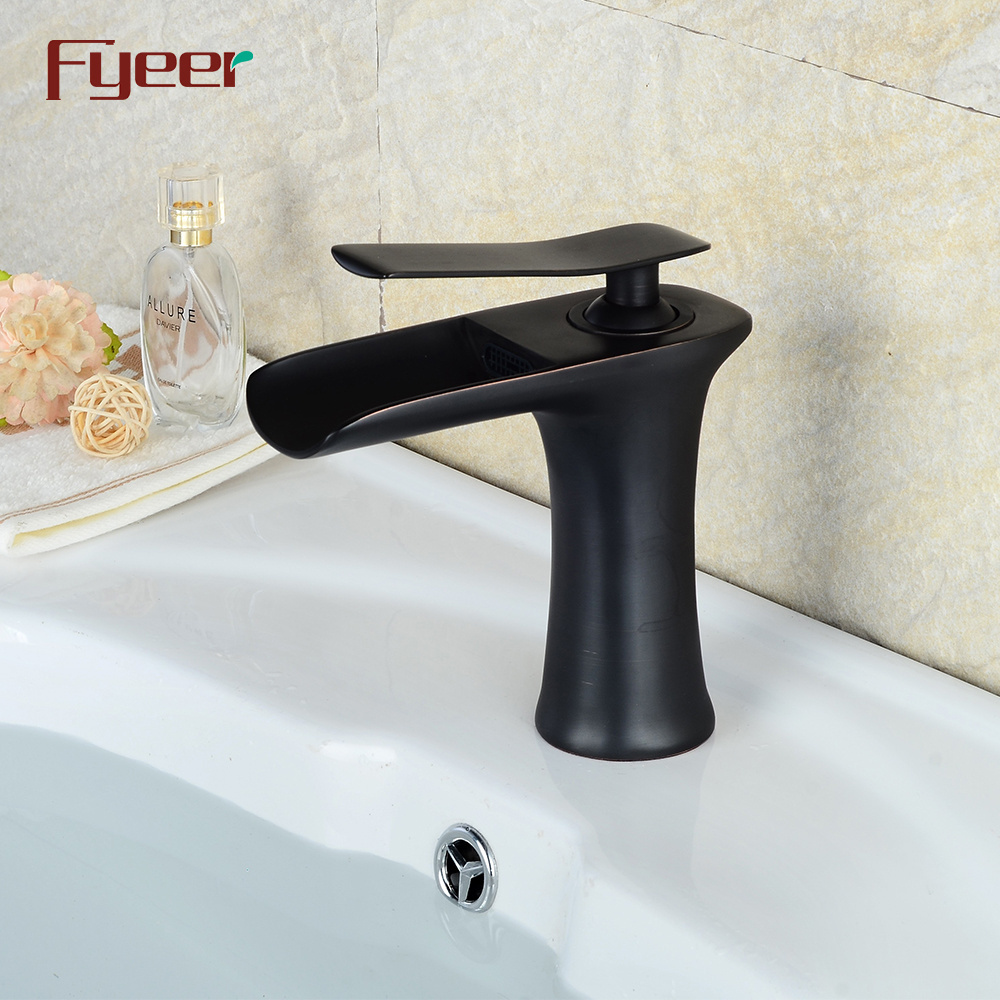 Fyeer Waterfall Bathroom Brass Black Basin Faucet