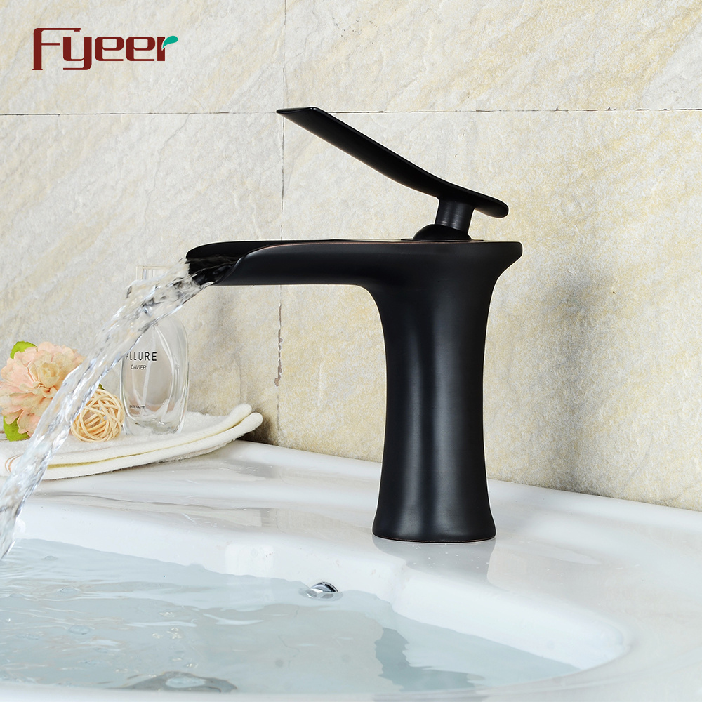 Fyeer Waterfall Bathroom Brass Black Basin Faucet