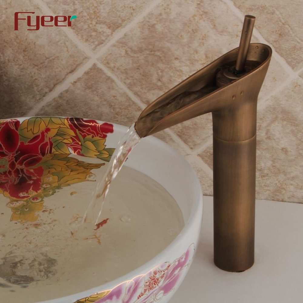 Fyeer Antique Copper Single Lever Handle Waterfall Basin Faucet