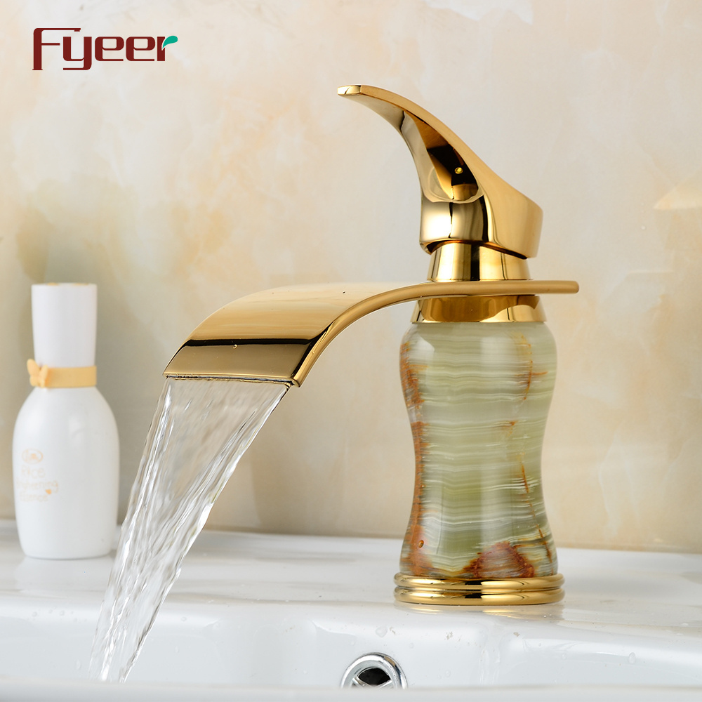 Fyeer New Fashion Bathroom Waterfall Basin Tap Golden Ceramic Basin Faucet