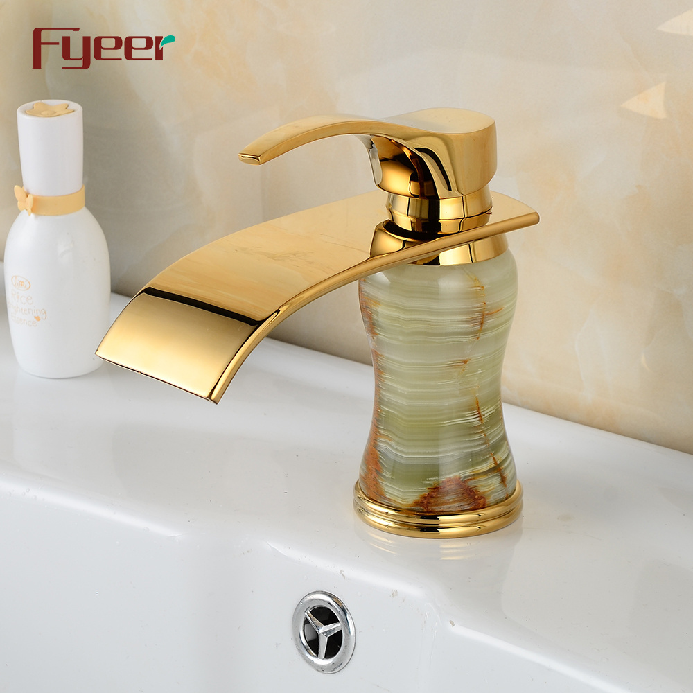 Fyeer New Fashion Bathroom Waterfall Basin Tap Golden Ceramic Basin Faucet