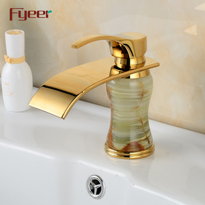 Fyeer New Fashion Bathroom Waterfall Basin Tap Golden Ceramic Basin Faucet