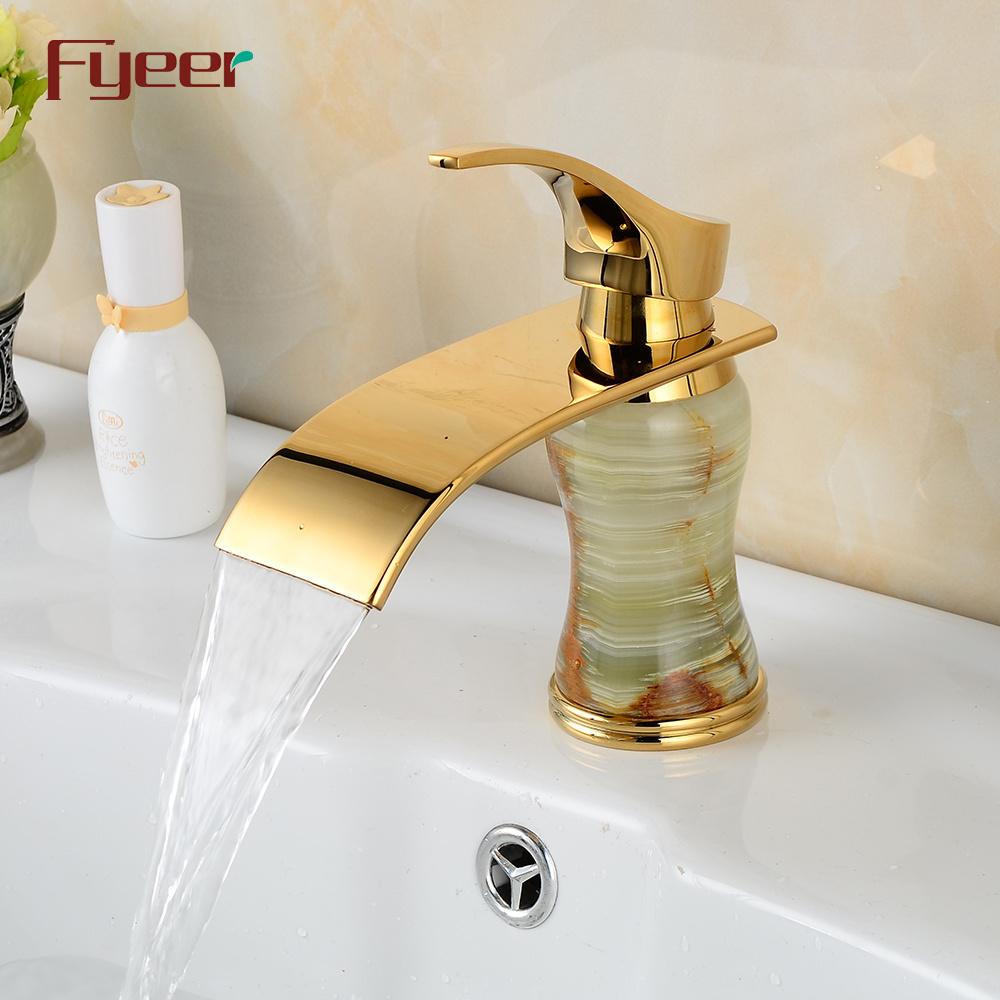 Fyeer New Fashion Bathroom Waterfall Basin Tap Golden Ceramic Basin Faucet