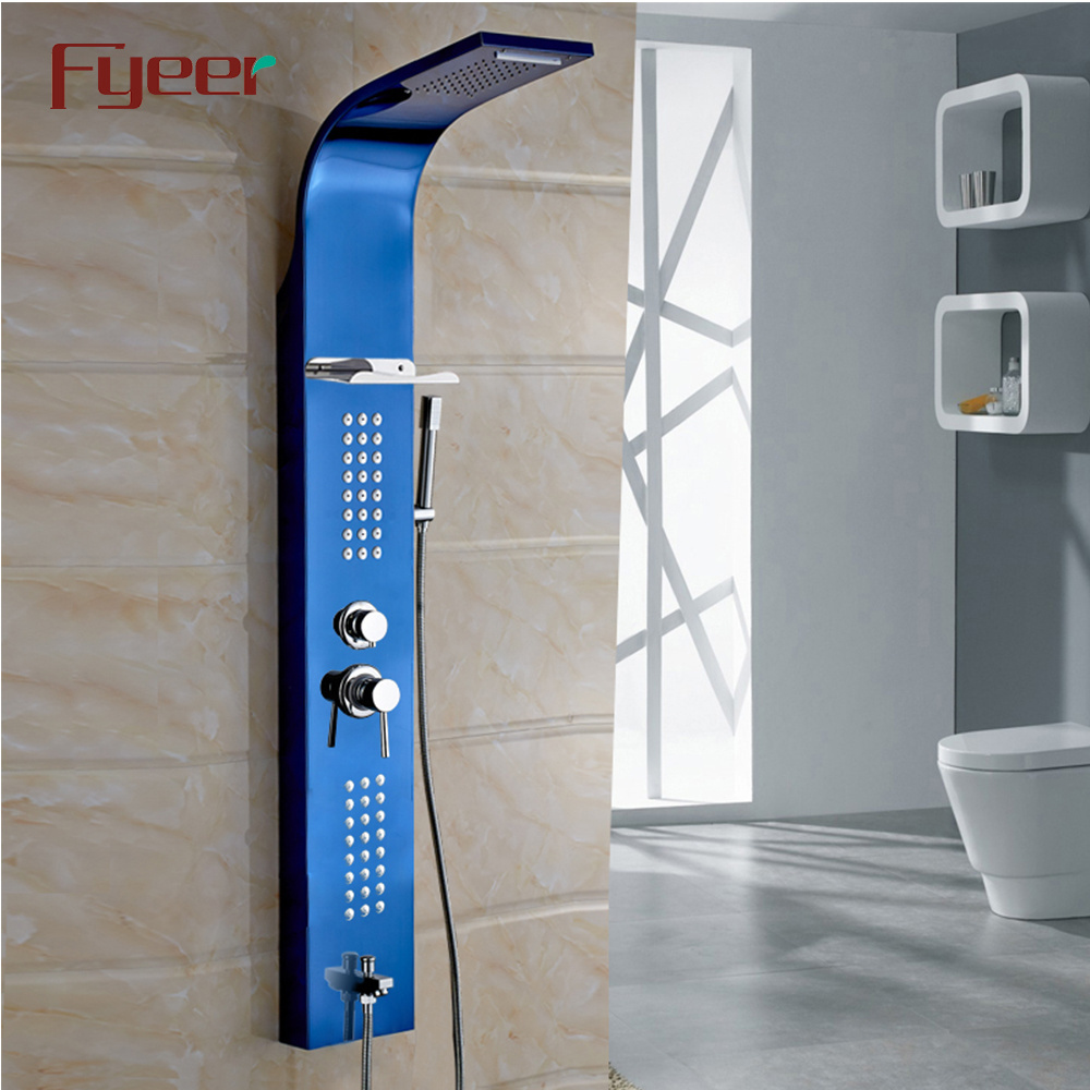 Fyeer Factory Price Cheap Rainfall Shower Panel with Stainless Steel Shelf