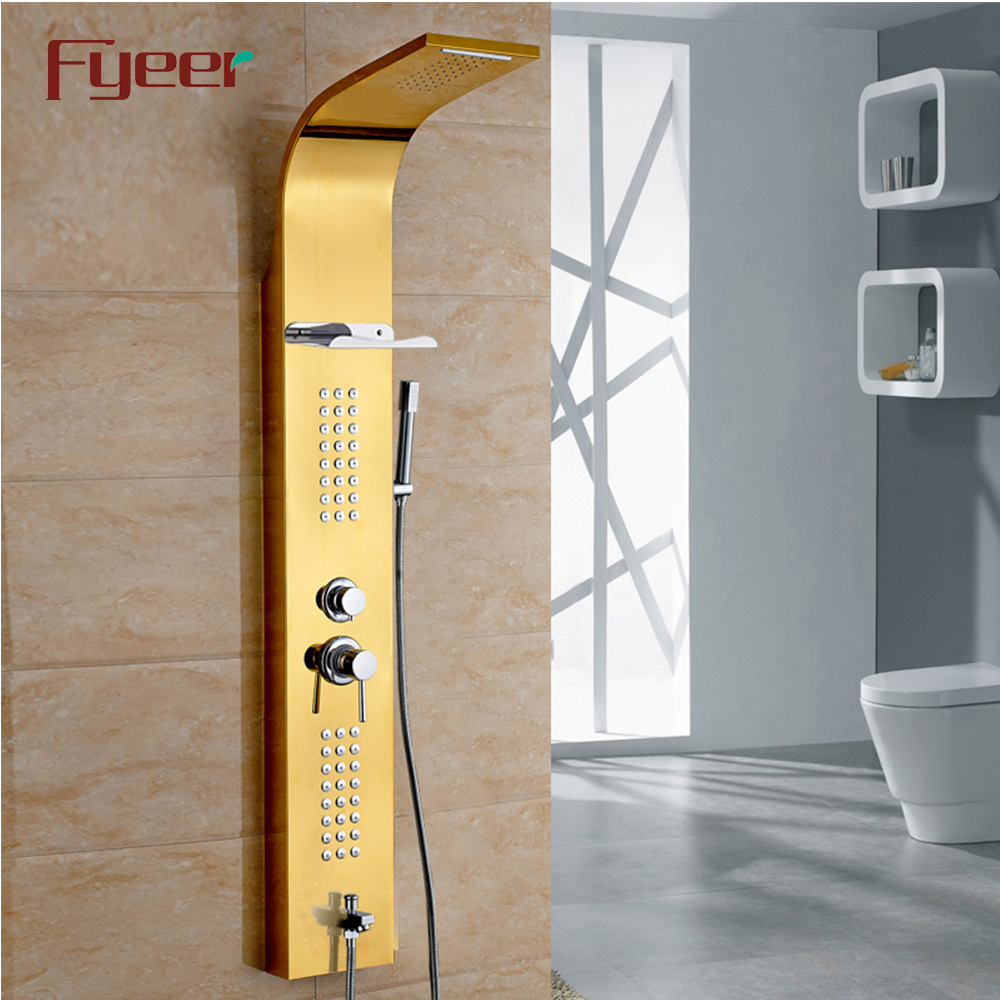 Fyeer Factory Price Cheap Rainfall Shower Panel with Stainless Steel Shelf