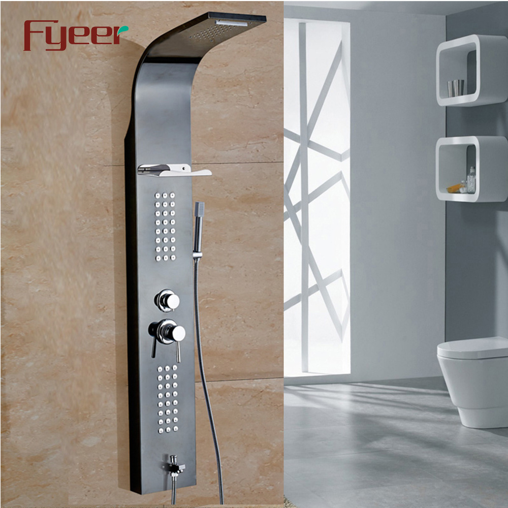 Fyeer Factory Price Cheap Rainfall Shower Panel with Stainless Steel Shelf