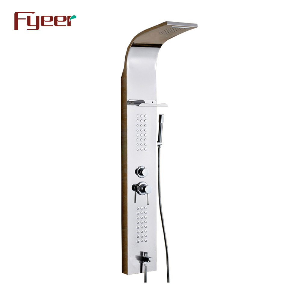 Fyeer Factory Price Cheap Rainfall Shower Panel with Stainless Steel Shelf