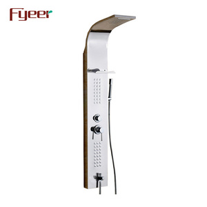 Fyeer Factory Price Cheap Rainfall Shower Panel with Stainless Steel Shelf