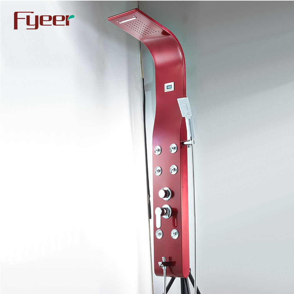 Fyeer Pink Rainfall Stainless Steel Shower Panel with Temperature Display