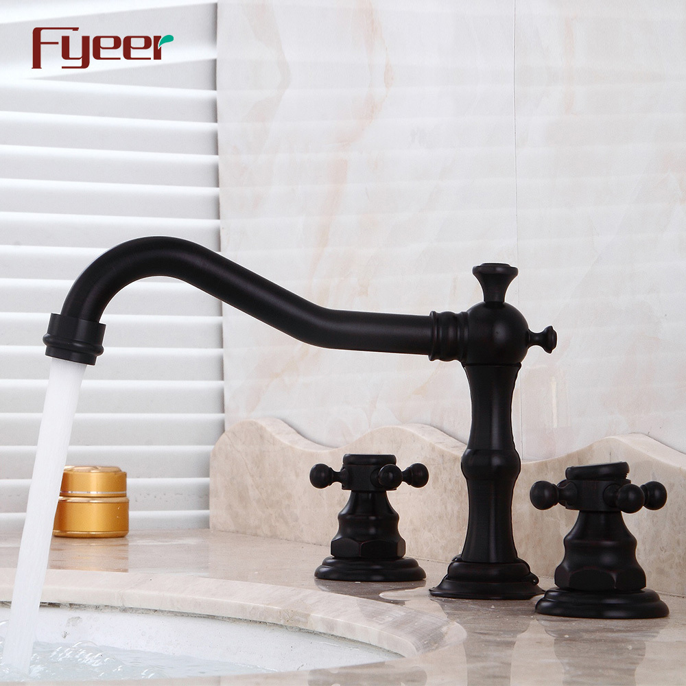 Fyeer 3 Hole Deck Mounted Oil Rubbed Bronze Basin Water Mixer Faucet