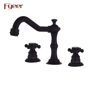 Fyeer 3 Hole Deck Mounted Oil Rubbed Bronze Basin Water Mixer Faucet