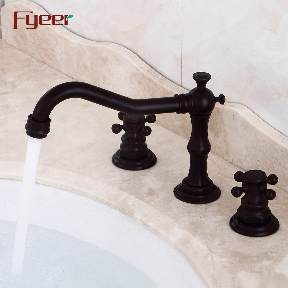 Fyeer 3 Hole Deck Mounted Oil Rubbed Bronze Basin Water Mixer Faucet