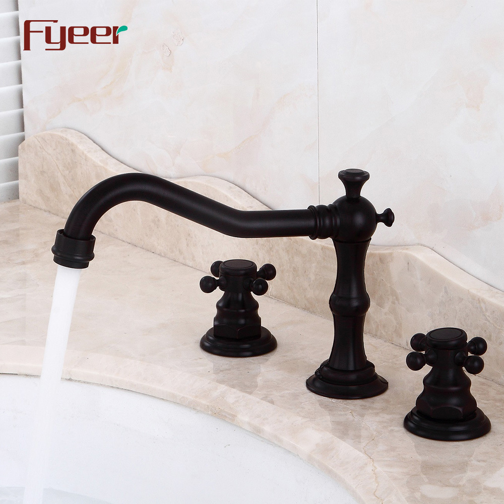 Fyeer 3 Hole Deck Mounted Oil Rubbed Bronze Basin Water Mixer Faucet