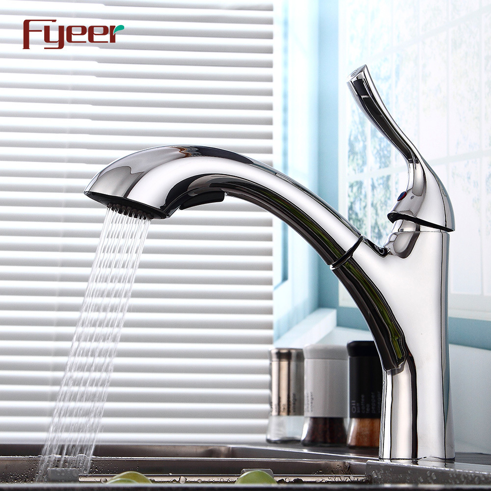 Fyeer Brass Body Pull Out Kitchen Sink Faucets with Big Sprayer