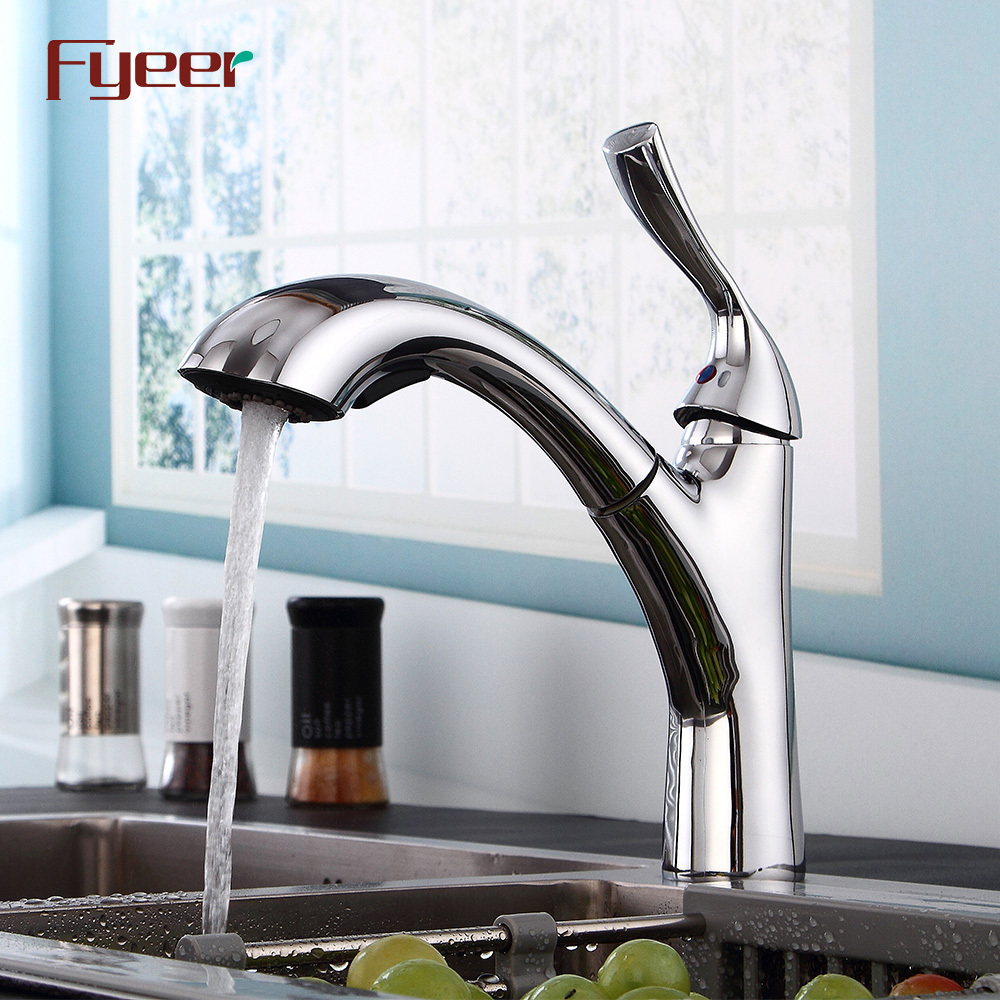 Fyeer Brass Body Pull Out Kitchen Sink Faucets with Big Sprayer