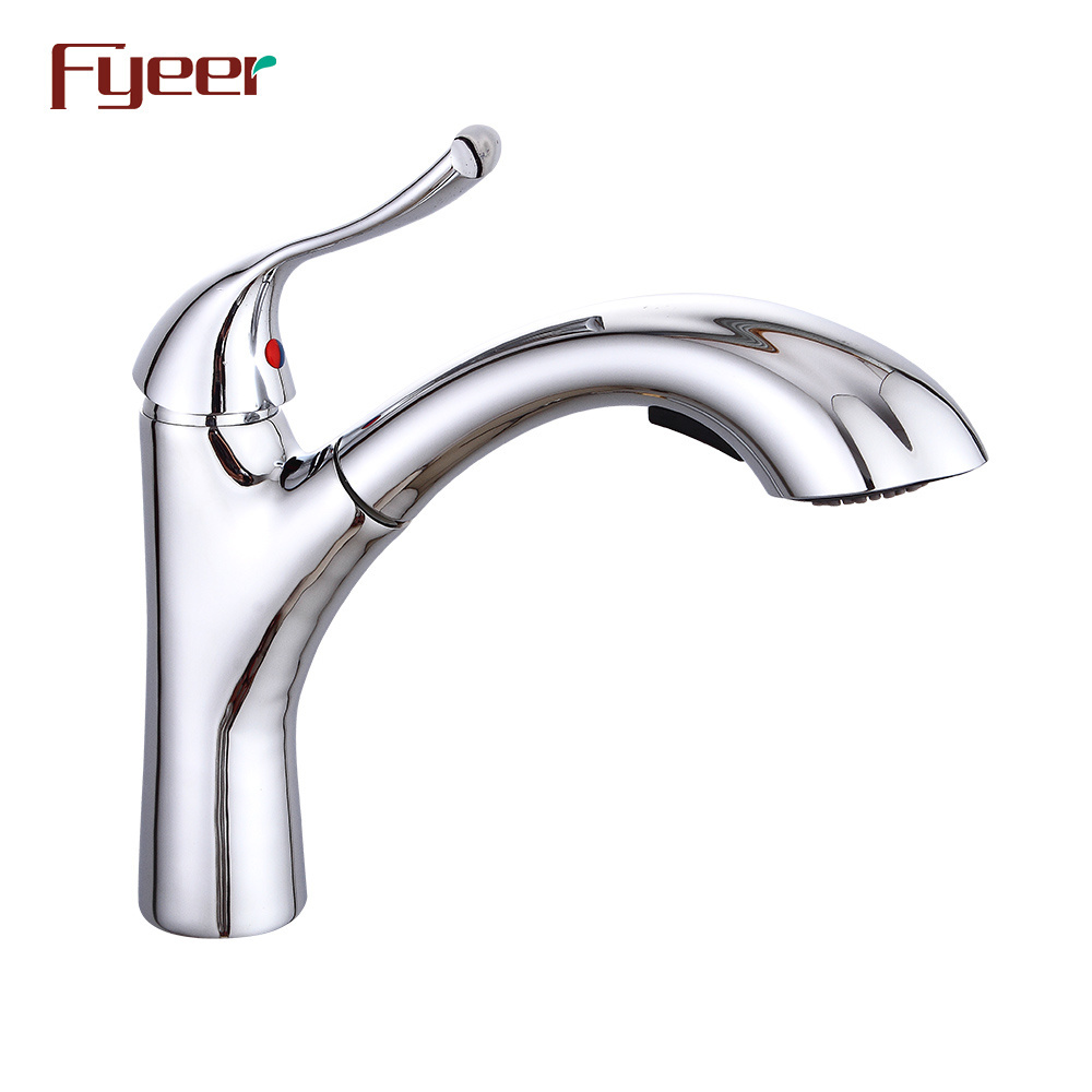 Fyeer Brass Body Pull Out Kitchen Sink Faucets with Big Sprayer