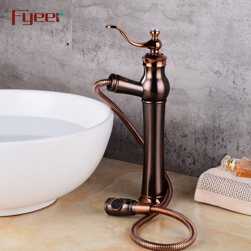 Fyeer 2018 New Antique Copper Bathroom Vessel Faucet with Pull Out Spray