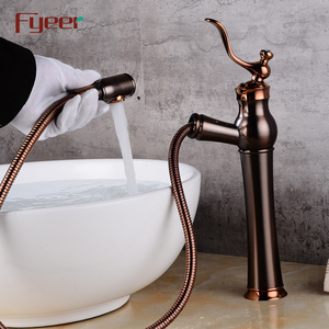 Fyeer 2018 New Antique Copper Bathroom Vessel Faucet with Pull Out Spray