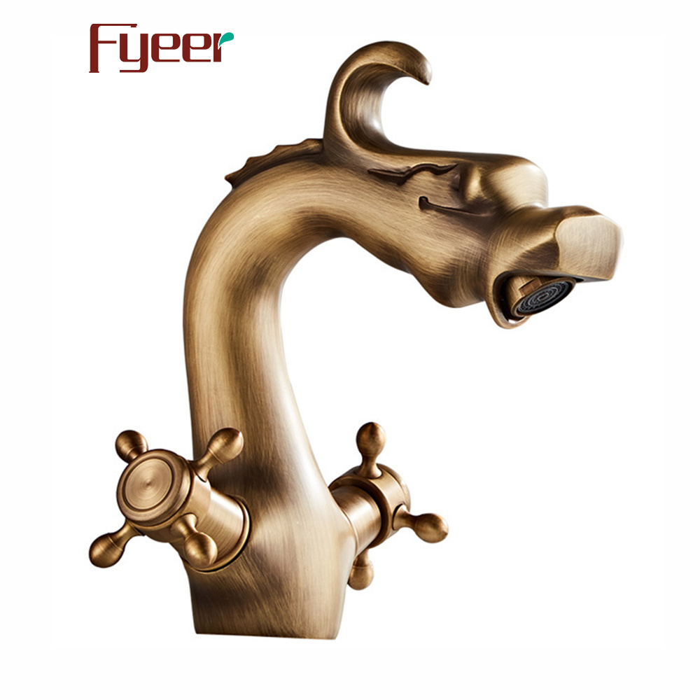 Fyeer Double Handle Solid Brass Antique Dragon Faucet