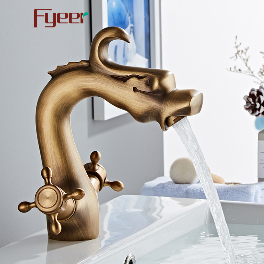 Fyeer Double Handle Solid Brass Antique Dragon Faucet