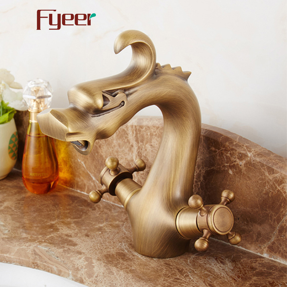 Fyeer Double Handle Solid Brass Antique Dragon Faucet