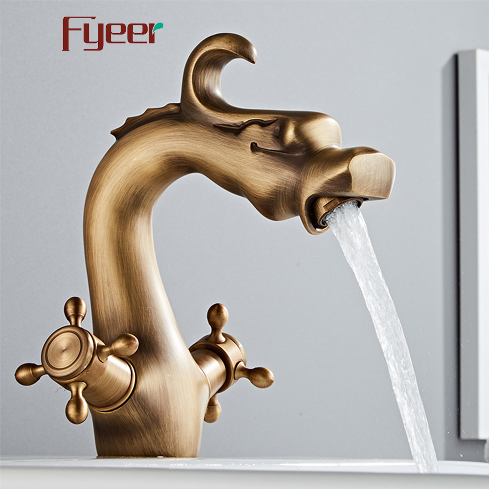 Fyeer Double Handle Solid Brass Antique Dragon Faucet