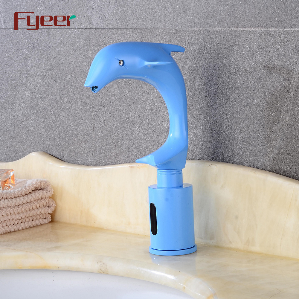 Fyeer Solid Brass Animal Faucet Painted Blue Dolphin Shape Automatic Sensor Tap