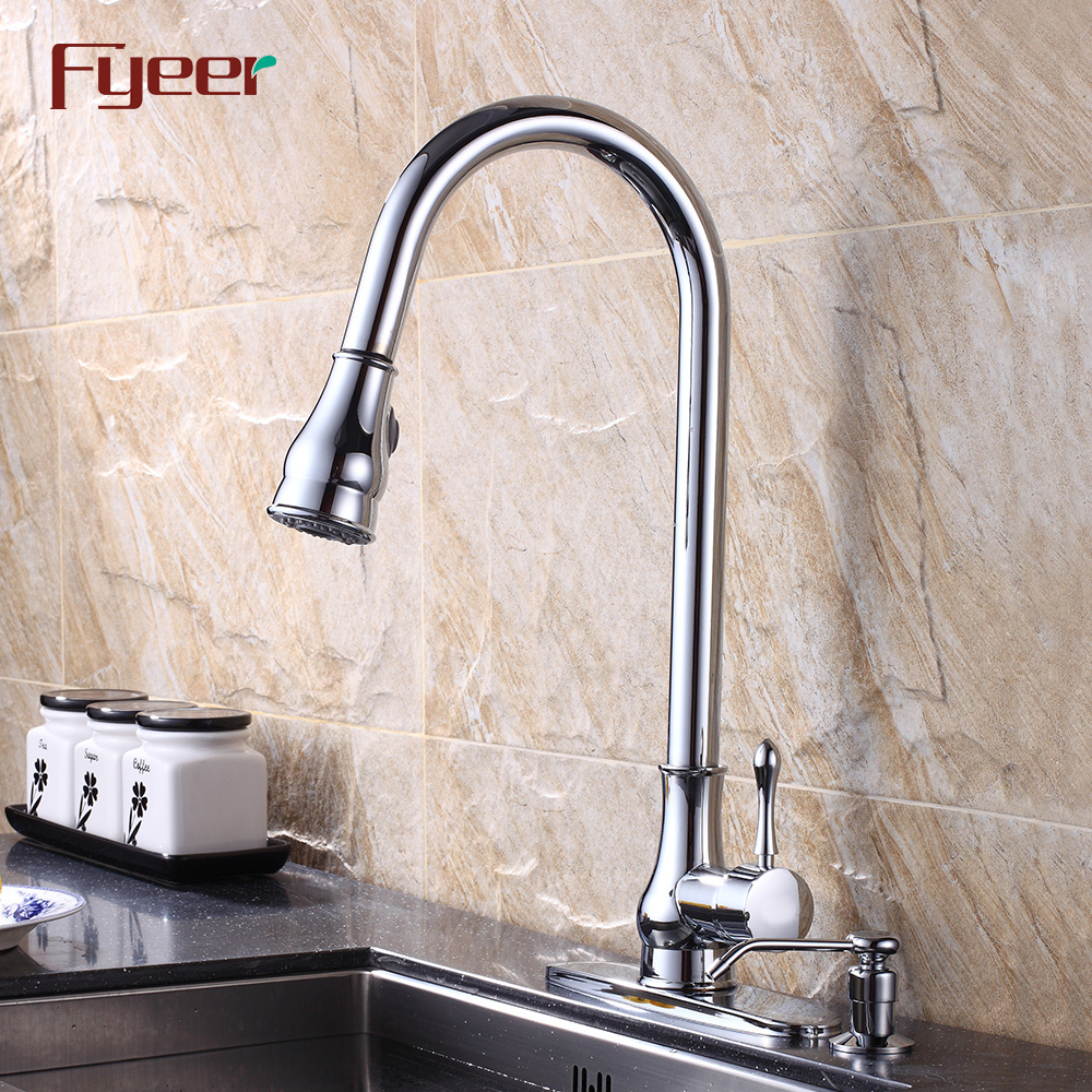 Fyeer Brass Chrome Plated Pull Out Kitchen Faucet